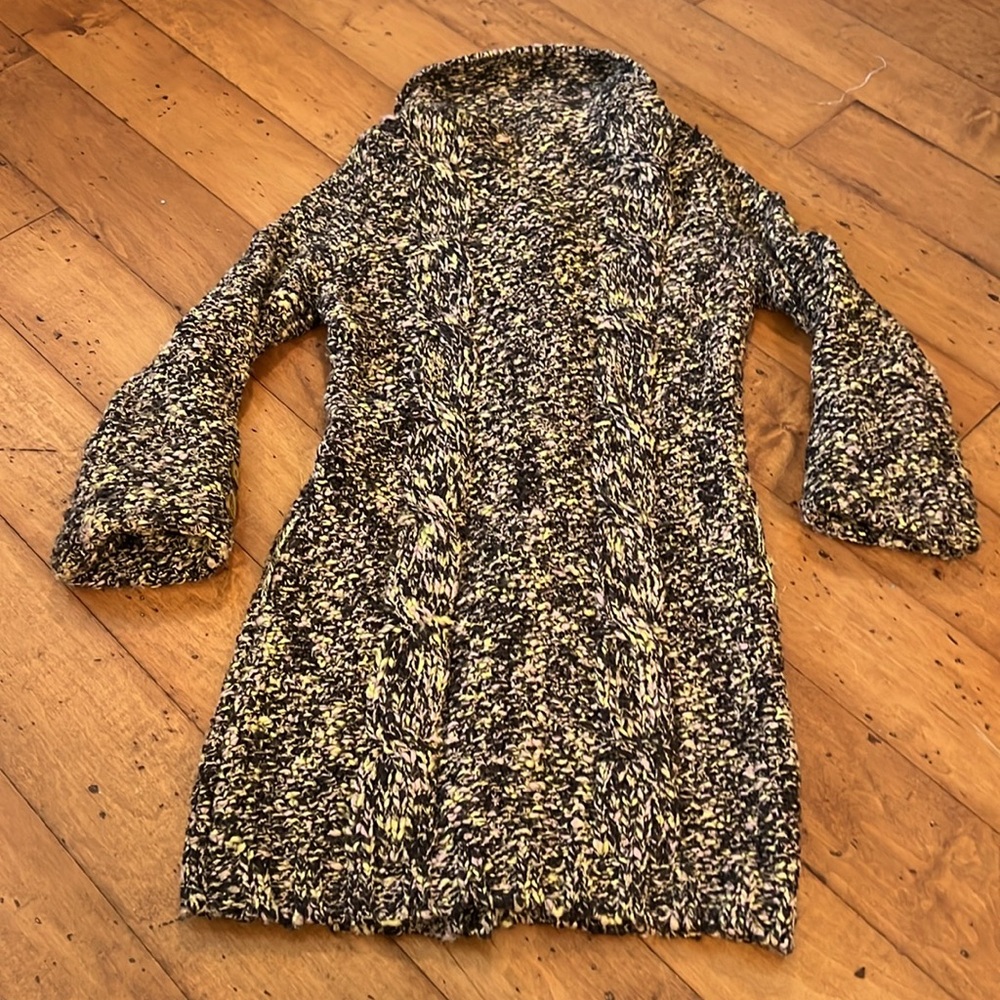Free People Long Button Up Sweater Purple & Yellow with 2” Buttons - Picture 9 of 12